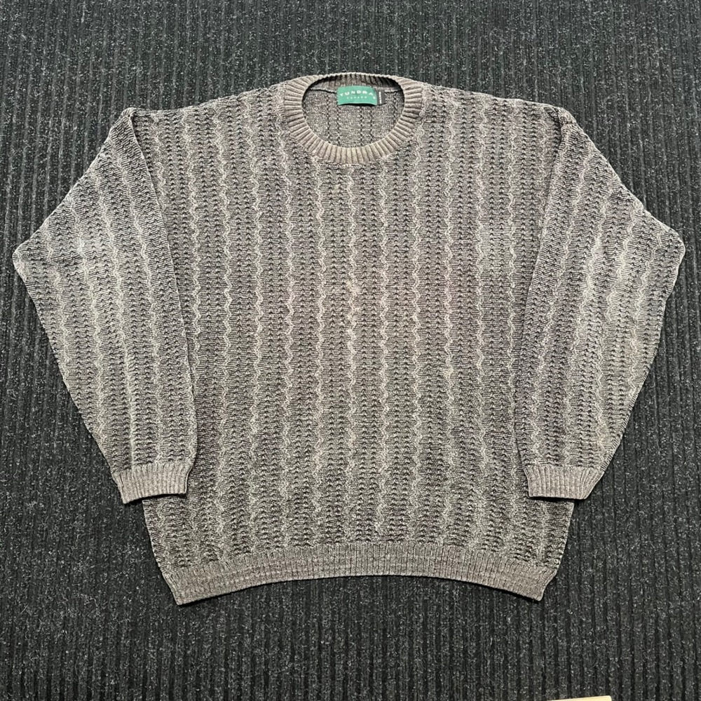 Tundra Canada Grey Textured Knit Crewneck Sweater Mens 2XLT Tall 3D Wavy Pattern